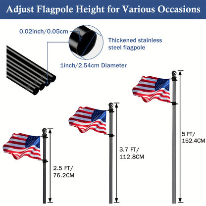 Black 5FT Wall-Mounted Flagpole Kit – Stainless Steel Flag Pole with Bracket & Mounting Rings for Porch, Yard, Garden, Outdoor & Commercial Use (No Flag)