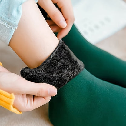 6 Pairs Winter Thermal Socks - Unisex Thickened Fleece-Lined Mid-Calf Boot Socks in Solid Colors - Soft Polyester and Spandex Fabric, Hand Wash Recommended