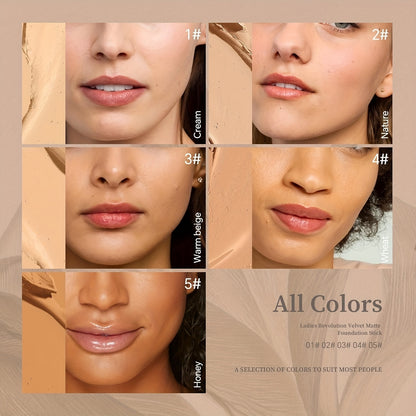 Velvet Matte Foundation Stick with Brush - Hydrating Concealer Cream, Long-Lasting, Natural Effect, Multi-Tone Coverage, Under 1 Fl Oz