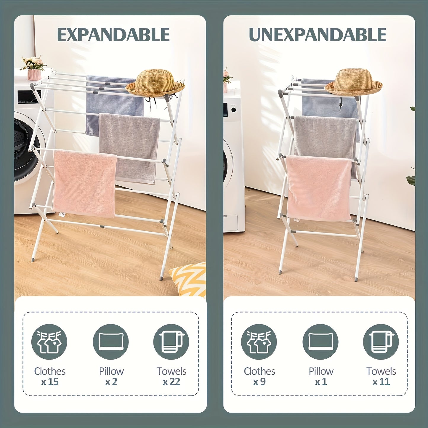Foldable Drying Rack – Durable Clothes Holder with Anti-Slip Horseshoe & Secure Buckle Lock, Expandable Home Storage Organizer for Towels & Clothing