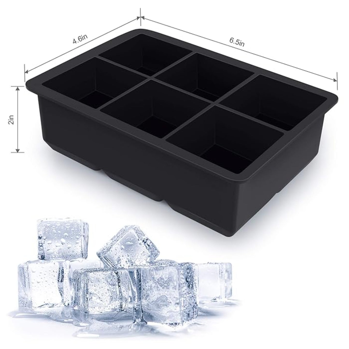 2 Pack Large Silicone Ice Cube Molds with Lid – 6 Cavity Flexible Ice Tray