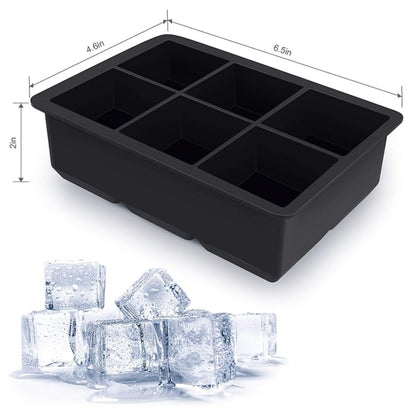 2 Pack Large Silicone Ice Cube Molds with Lid – 6 Cavity Flexible Ice Tray