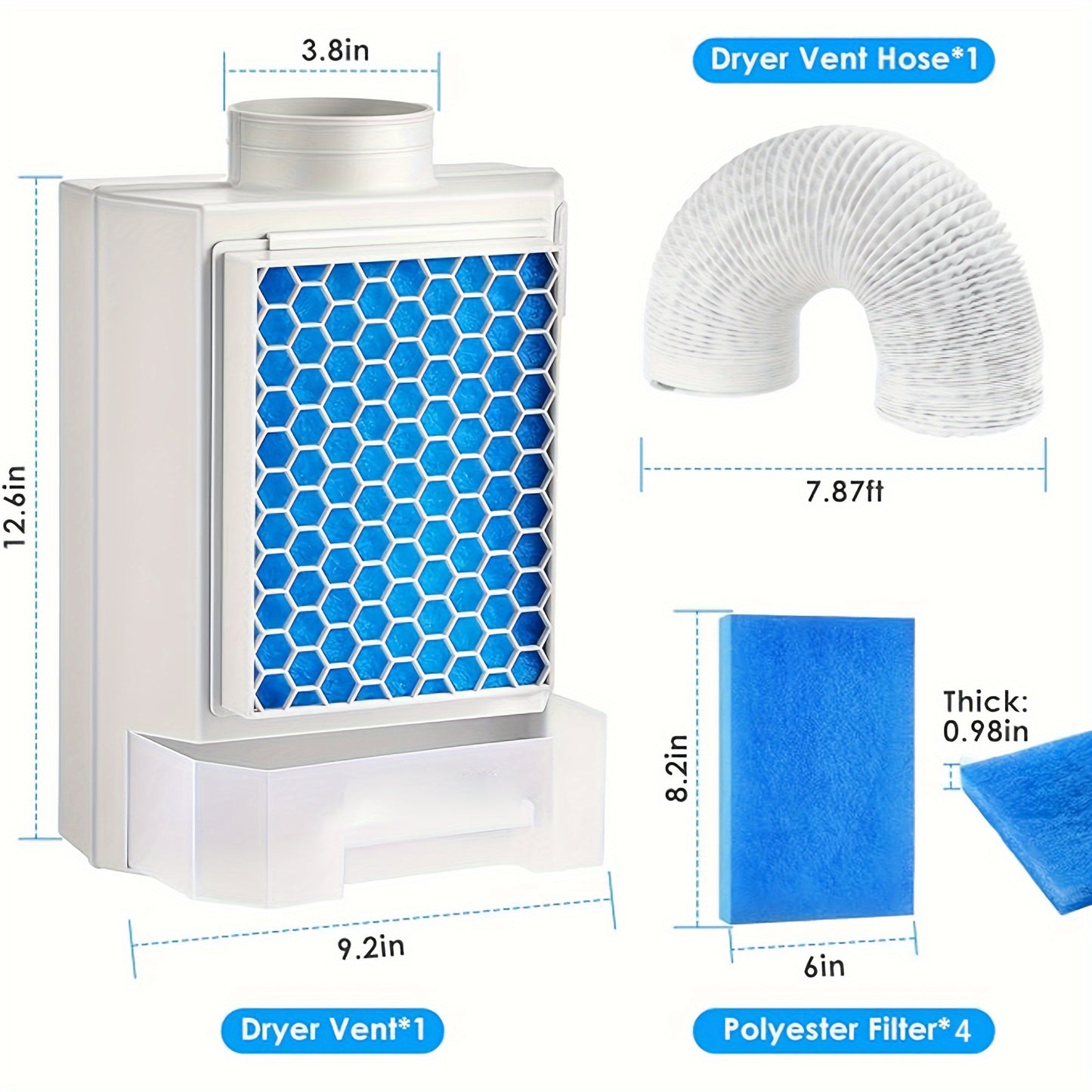 4 Piece 3-in-1 Indoor Dryer Vent Kit - Stainless Steel and Polyester Filters, Water Drawer System, Upgrade Safety Vent Flap - Essential Washer Parts and Accessories for Electric Dryers