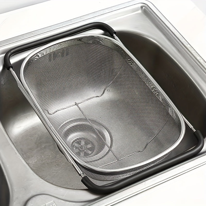 Stainless Steel Sink Colander and Vegetable Washing Basket - Adjustable Strainer Rack for Fruits and Vegetables - Multifunctional Kitchen Gadgets and Accessories