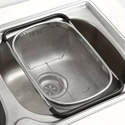 Stainless Steel Sink Colander and Vegetable Washing Basket - Adjustable Strainer Rack for Fruits and Vegetables - Multifunctional Kitchen Gadgets and Accessories