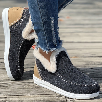 Cozy Winter Warmth Shoes - Plush Lined, Thermal Insulation, Slip-On Round Toe Outdoor Walking Shoes for Cold Weather