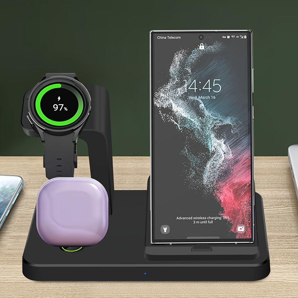 USB-C Fast Charging Station - 3 in 1 Wireless Charger for Samsung Phones, Watches, and Earbuds, Compatible with Galaxy Watch 6/5/4/3, S24/S23/S22/21, Note20/10, Z Fold/Flip 5/4
