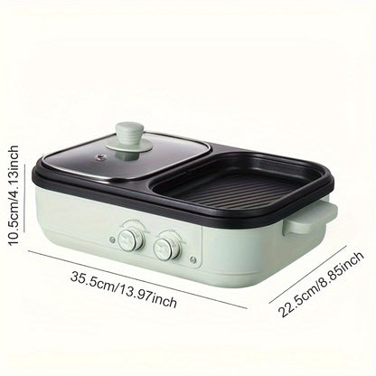 2-in-1 Electric Barbecue Grill and Hot Pot - 1300W Non-Stick Mini Boiler for Korean BBQ, Shabu Shabu, Soup - Ideal for 1-3 People, Includes Kitchen Accessories