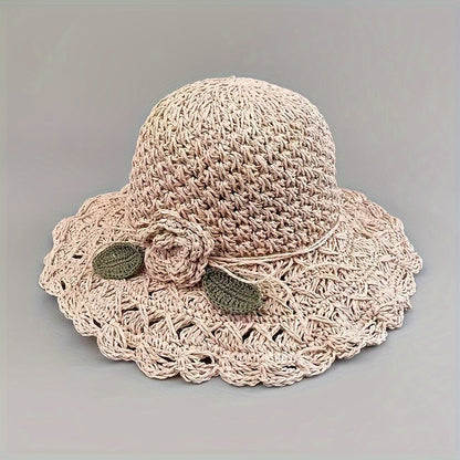 Hand-Crocheted Ruffled Straw Hat - Stylish Summer Beach, Hiking & Thanksgiving Hat