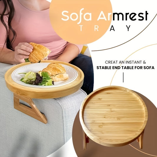 1pc Home Foldable Sofa Armrest Tray - Wooden Disc Tray, Sofa Table Armrest Clamp, Portable Table for Small Spaces