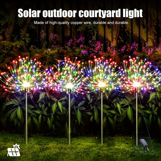 Outdoor Solar Garden Lights – Copper Wire Waterproof IP65 Fireworks Lamps with 8 Modes – Decorative Sparkle Stake Lights for Pathway & Lawn Decor – 1 Pack-60LED, 4 Pack-320LED/240LED (Colorful/Warm White)