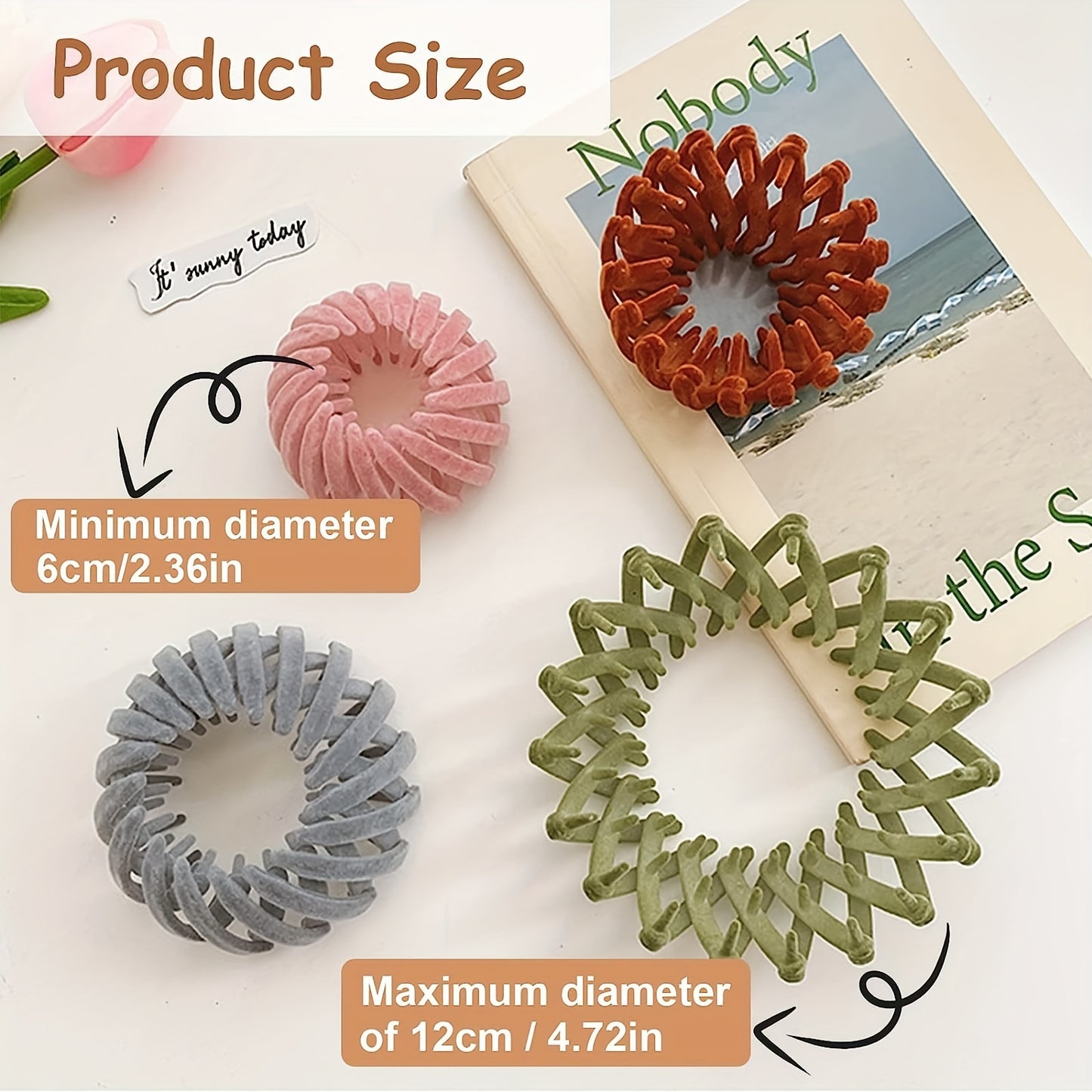 7 Piece Velvet Bird's Nest Magic Hair Clips - Monochrome Ponytail Holders and Lazy Ball Head Fixing Plates