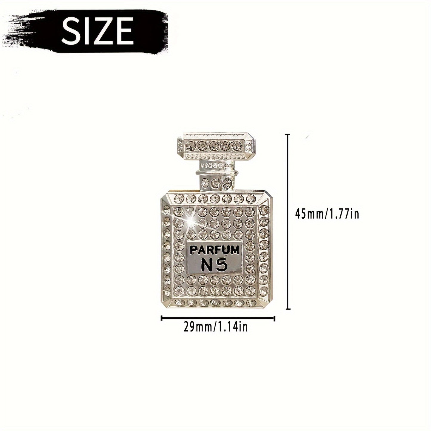 Luxurious Rhinestone Car Perfume Bottle – Women's Car Air Freshener, Parfum N5 with Scented Stick – 45mm x 29mm
