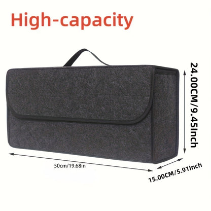 Car Storage Box – Portable, Foldable Trunk Organizer – Felt Cloth Interior Tidying Container – Car Organizer