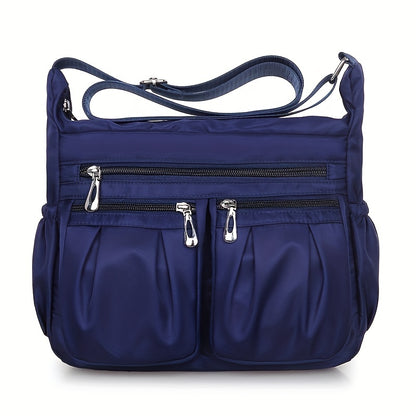 Waterproof Nylon Crossbody Bag for Women - Multi-Compartment Shoulder Purse with Zipper, Casual Everyday Bag for Middle-Aged and Elderly