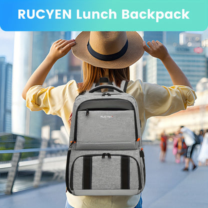 RUCYEN Insulated Lunch Backpack - Cooler Lunch Box for Men & Women, 15.6" RFID Blocking Laptop Backpack with USB Port for Work, Travel, Picnics and Hiking