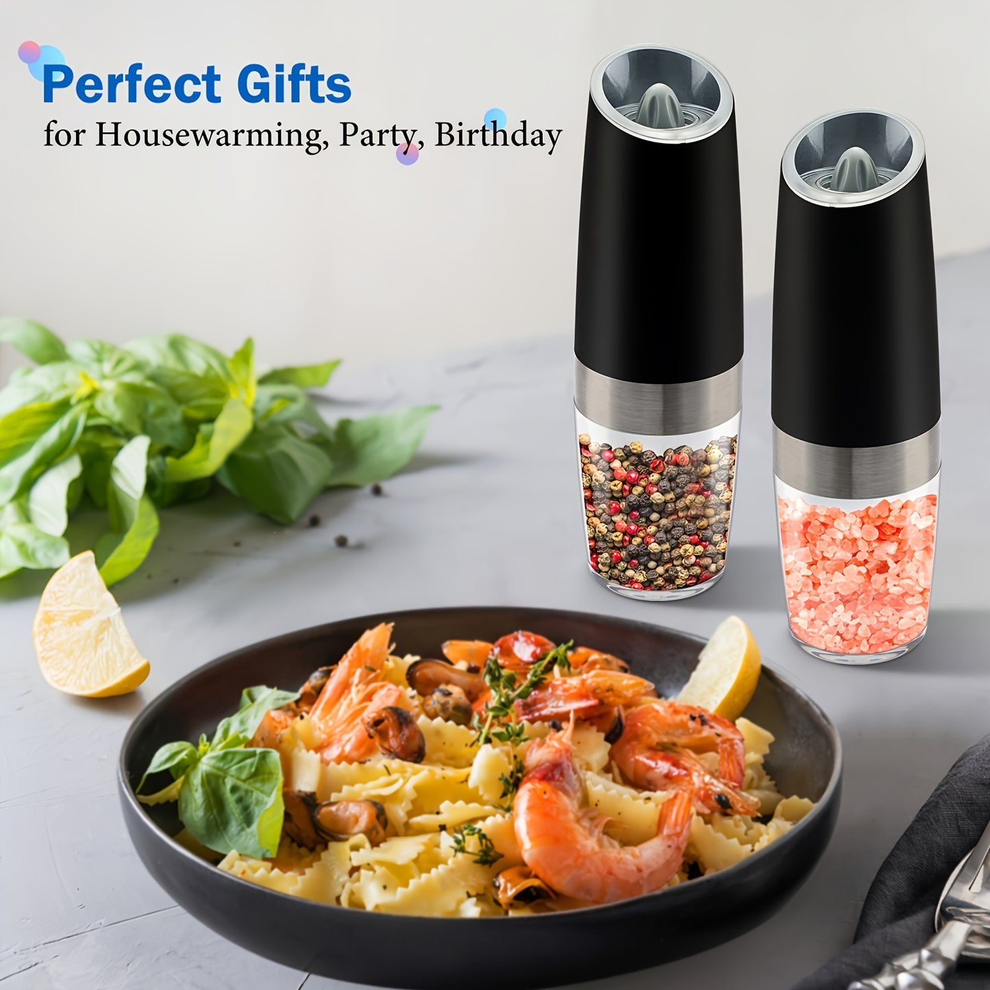 Gravity Electric Salt and Pepper Grinder Set: Battery-Powered with LED Light, One-Handed Automatic Operation, Adjustable Coarseness, Black - Kitchen Gadget Gift Idea
