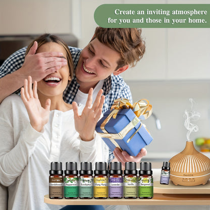 Essential Oils 10ml/0.33 Fl.Oz - Lavender, Vanilla, Eucalyptus, Jasmine, Peppermint, Sandalwood, Frankincense, Sweet Orange, Lemon, Rose, Bergamot, Lemongrass, Patchouli, Cinnamon, Chamomile, Myrrh, Rosemary for Diffusers and Humidifiers