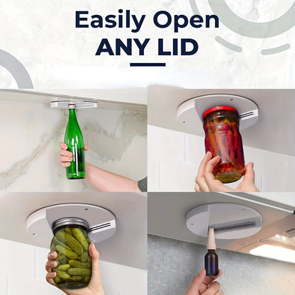 Senior-Friendly Jar Opener - Arthritis-Friendly Under Cabinet Bottle and Can Opener, Easy Use Design