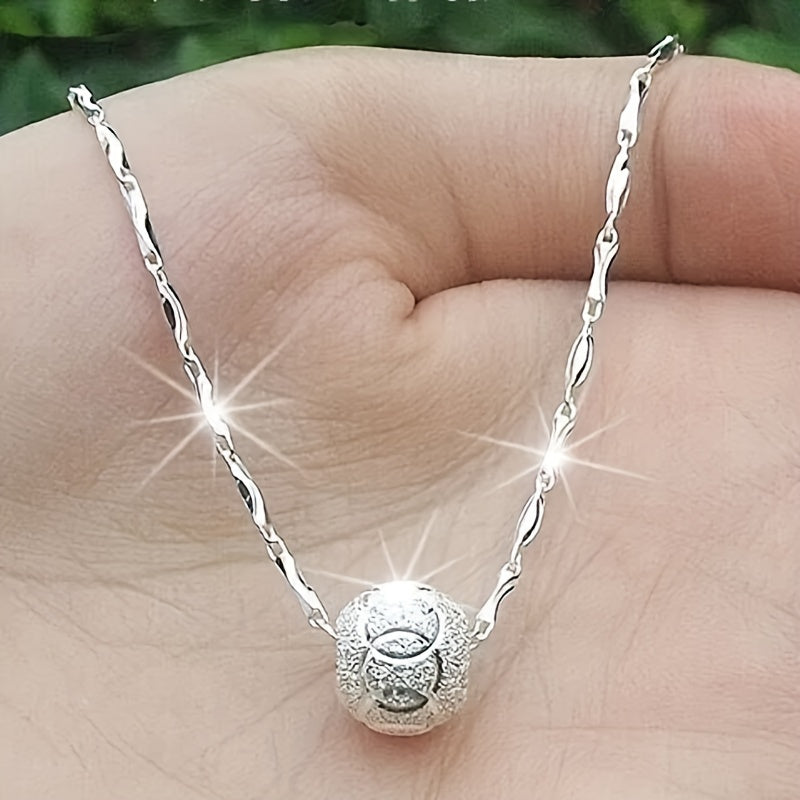 925 Sterling Silver Necklace - Lucky Bead Pendant, Hypoallergenic Collarbone Chain, Shiny Silver Jewelry for Elegant Daily Wear & Gift Giving