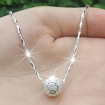 925 Sterling Silver Necklace - Lucky Bead Pendant, Hypoallergenic Collarbone Chain, Shiny Silver Jewelry for Elegant Daily Wear & Gift Giving