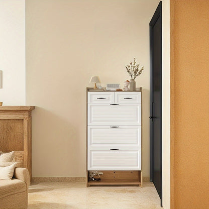 Narrow Shoe Cabinet Set – 3 Doors and 2 Drawers, Wooden Hallway Shoe Rack, White Flip-Style, Ideal for Corridors and Apartments