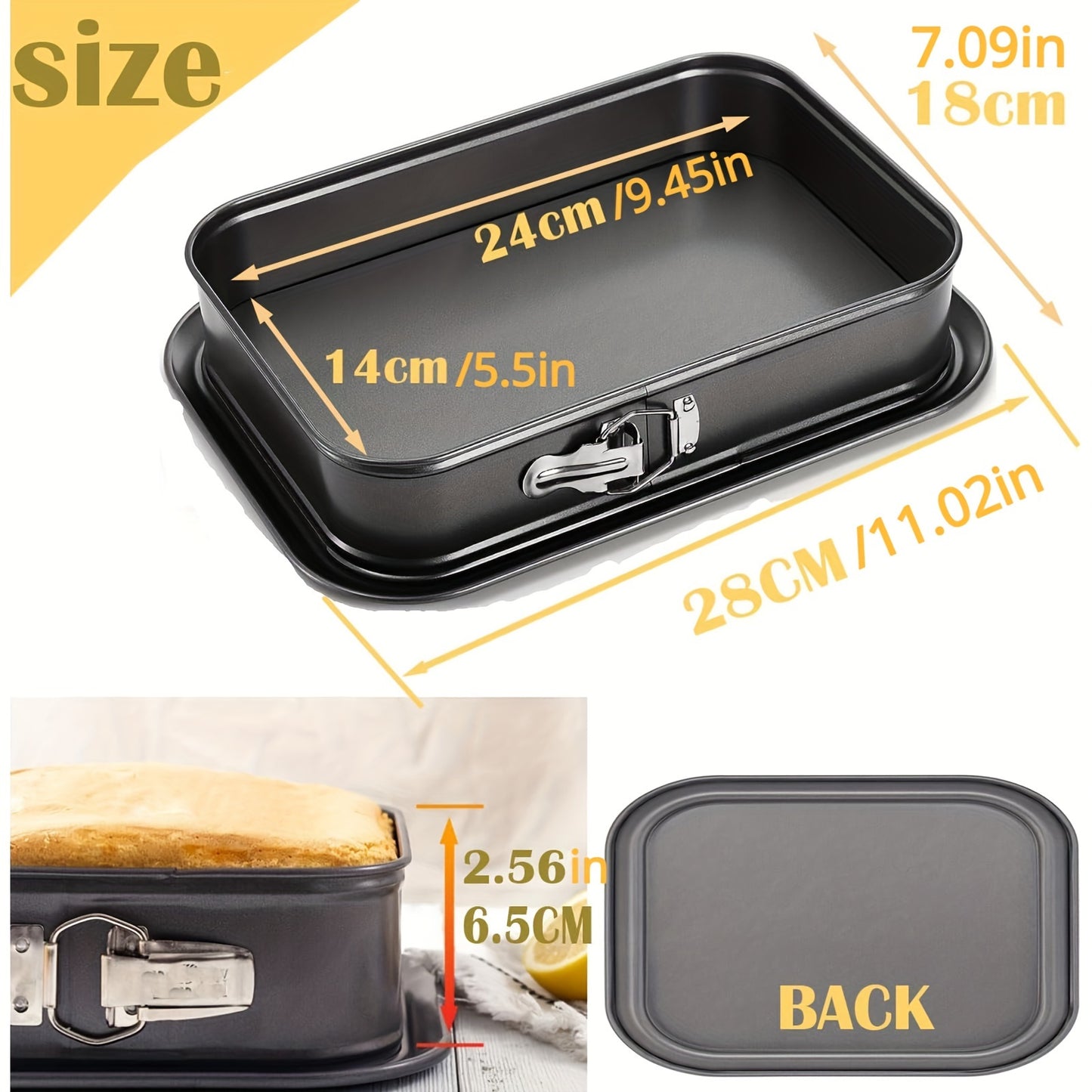 Leak-Proof Rectangular Cake Pan 9.45"x5.51" – Non Stick with Removable Bottom, Ideal for Cheesecakes and Desserts, Durable Carbon Steel, Oven and Dishwasher Safe