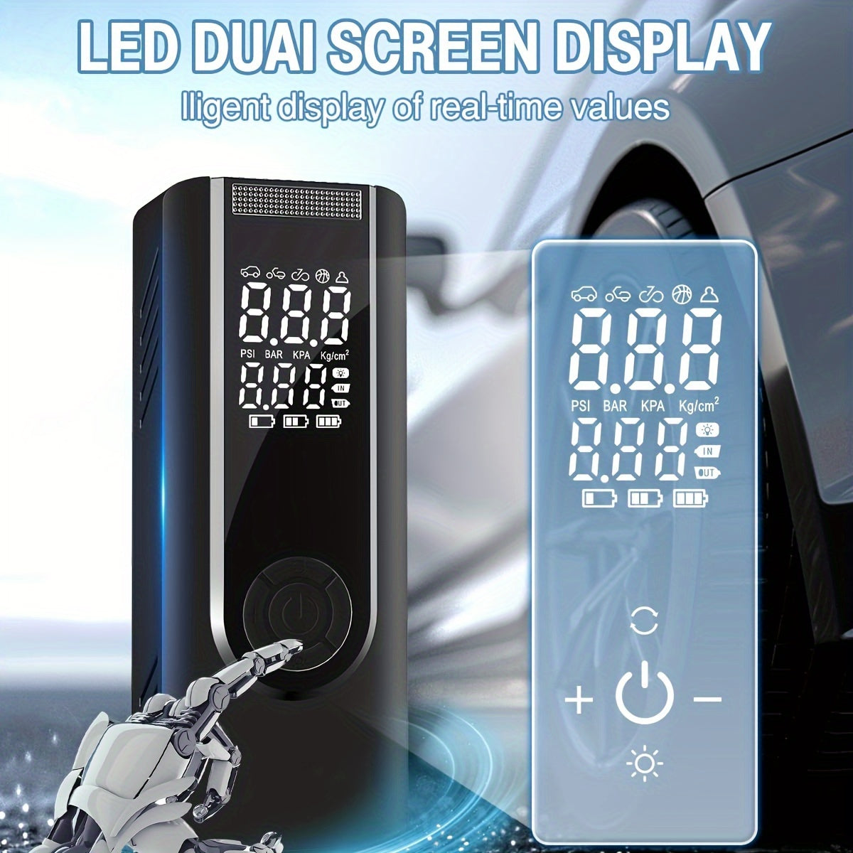 25000mAh Portable Air Compressor - 3X Faster Tire Inflator with 150PSI Gauge for Cars, Bikes, Motorcycles, Balls - Essential Car Accessory