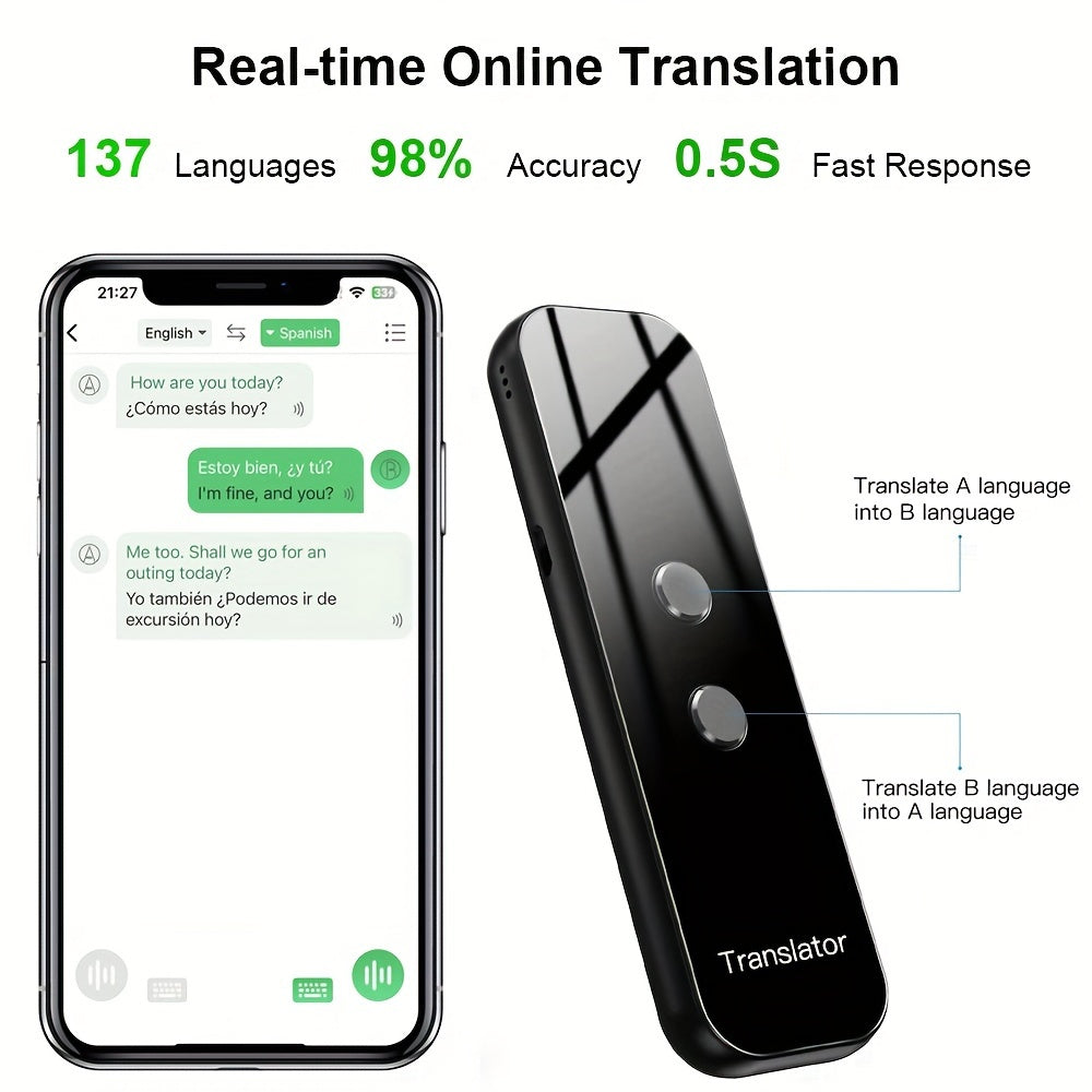 Travel Companion Instant Voice Translator – Supports 137 Languages, App Connectivity for Accurate, Real-Time Translations – Ideal for Business and Learning