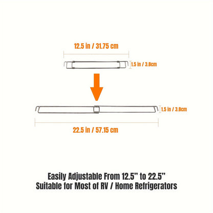 Adjustable RV Refrigerator Secure Bar – Stainless Steel Camper Fridge Barrier, 12.5"-22.5" Wide, Keeps Storage from Falling, Easy Installation, Durable