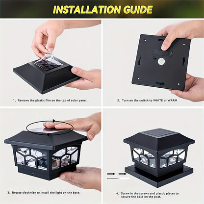 6 Pack Solar Fence Post Cap Lights – Waterproof Outdoor Deck Lights with 8 LEDs, Dual Light Modes ( Warm/Cool White ) for 4x4/6x6 Wooden/Vinyl Posts – Ideal for Garden, Deck, Patio