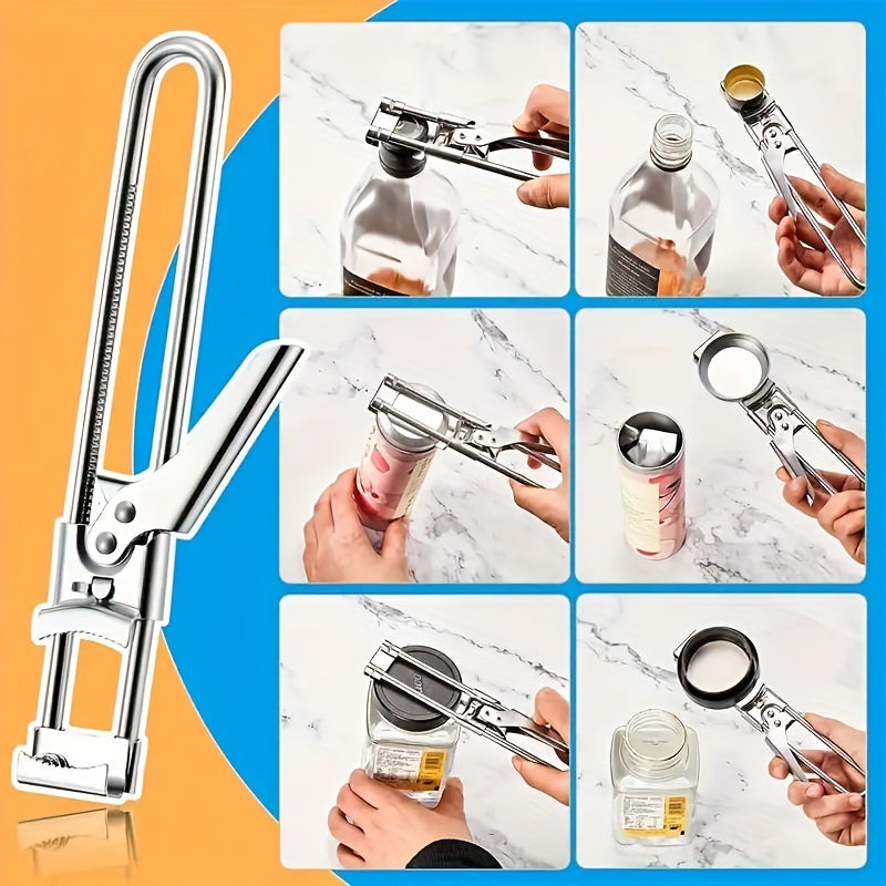 Adjustable Jar and Lid Opener - Stainless Steel Manual Can Opener with Easy Grip, Ideal for Weak Hands and Home Use