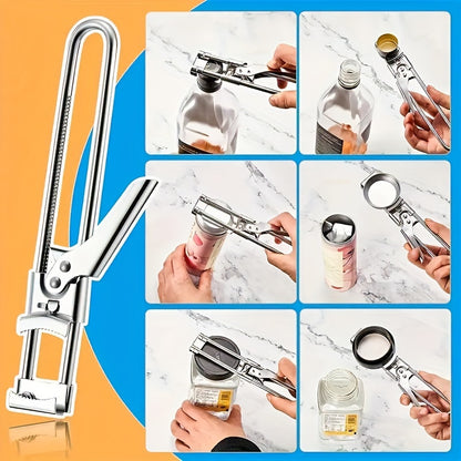 Adjustable Jar and Lid Opener - Stainless Steel Manual Can Opener with Easy Grip, Ideal for Weak Hands and Home Use