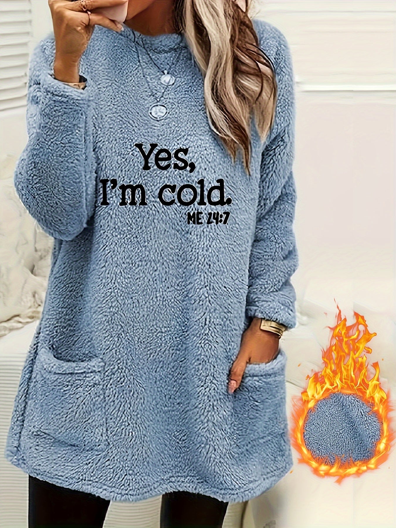 Women's Cozy Fleece Pullover Sweatshirt with Pockets – Long Sleeve Crew Neck for Fall & Winter