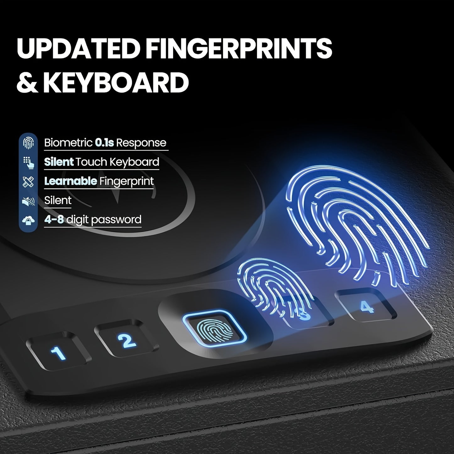Grimtron Biometric Gun Safe with LED Clock - DOJ Approved Grey and Black Pistol Case with Fingerprint Access, 2 in 1 Watch and Mobile Wireless Charging, Backlit Keypad, LED Light, Safety Cable and Automatic Unlock