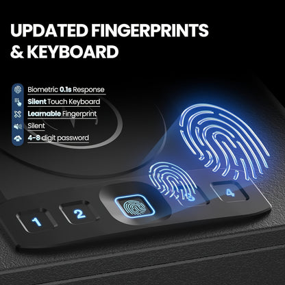 Grimtron Biometric Gun Safe with LED Clock - DOJ Approved Grey and Black Pistol Case with Fingerprint Access, 2 in 1 Watch and Mobile Wireless Charging, Backlit Keypad, LED Light, Safety Cable and Automatic Unlock