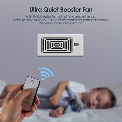 4" x 10" Smart Register Booster Fan – HVAC Building Supplies with Remote Control, Thermostat Control – Quiet Operation for Efficient Heating and Cooling