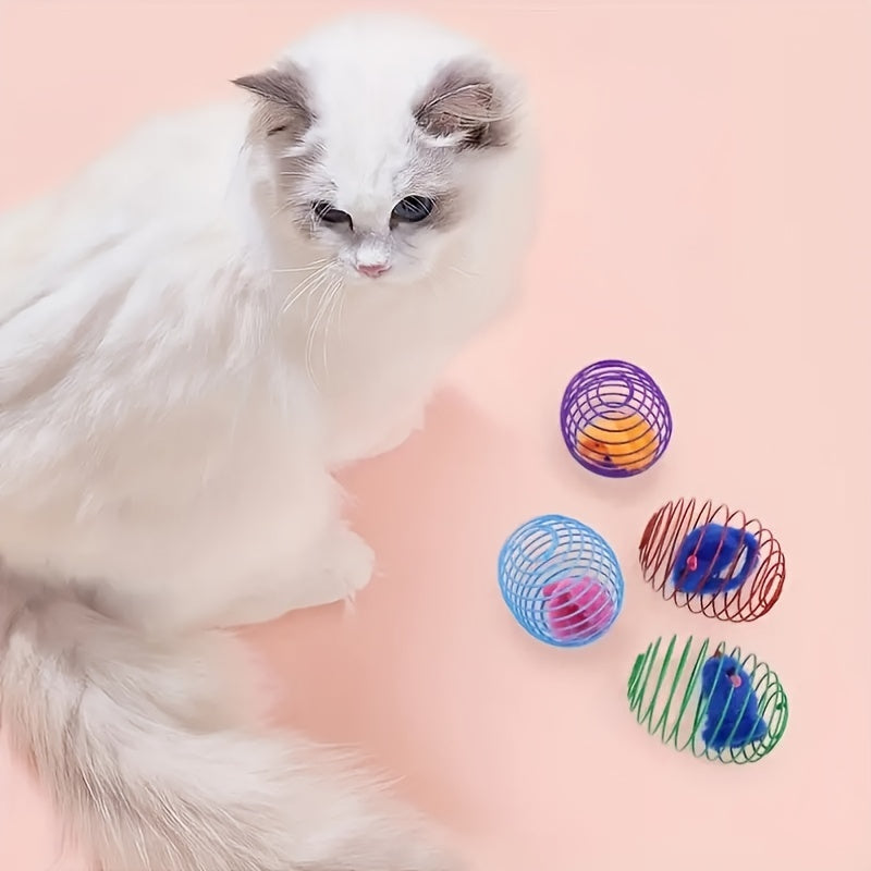 3pcs Interactive Cat Toy Set - Colorful Spring, Rolling Balls and Mouse Toys for Entertained Cats