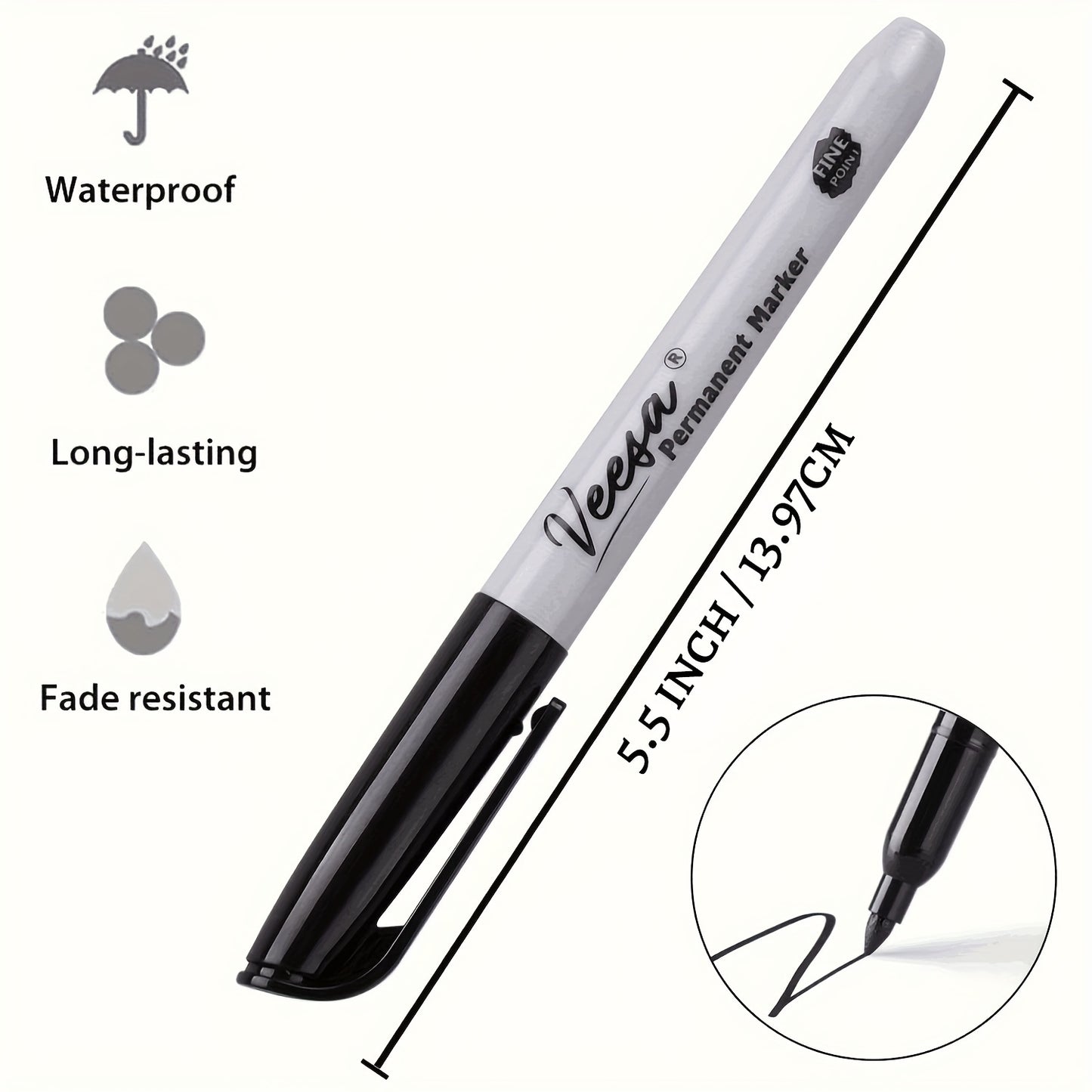 10pcs Black Permanent Markers - Fine Tip, Waterproof, Smear-Proof, Quick-Drying