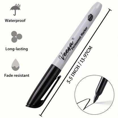 10pcs Black Permanent Markers - Fine Tip, Waterproof, Smear-Proof, Quick-Drying