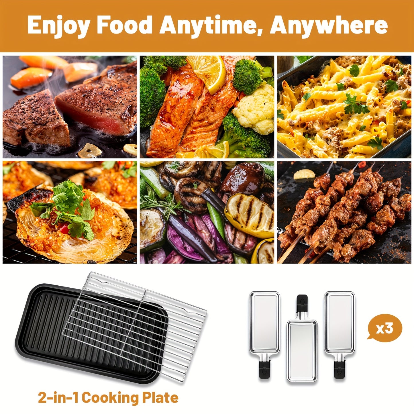 1500W SUSTEAS Smokeless Electric Indoor Grill – 2-in-1 with Non-Stick Removable Plate, Temperature Control, Dishwasher Safe – Healthy, Space-Saving Design