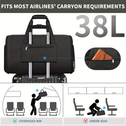 SOLOSAIC Convertible Carry-On Garment Bag - 2 in 1 Travel Duffle with Shoe Compartment, Hanging Dress Suitcase and Toiletry Bag for Men and Women, Black