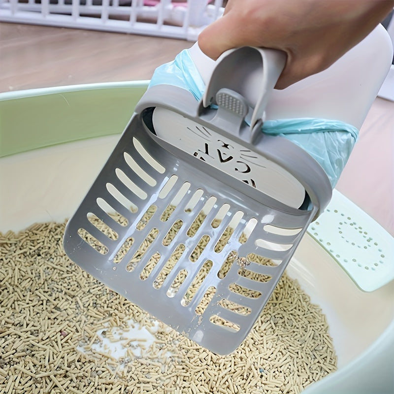 Cat Litter Scoop with Waste Bag Holder - Easy-to-Use Plastic Litter Box Cleaner for All Cat Breeds, Essential Pet Supplies