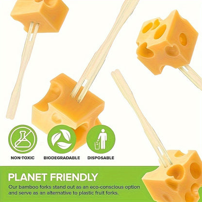 Sustainable Bamboo Forks - 100/200PCS, 3.5" Disposable Mini Food and Cocktail Picks for Weddings and Parties