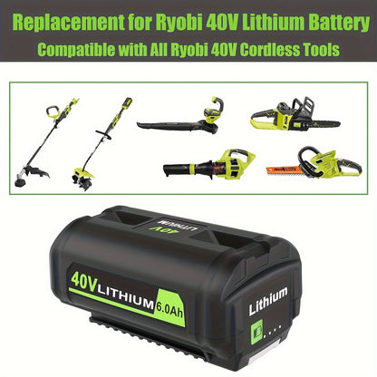 High-Capacity 40V 6.0Ah Lithium Battery Replacement – Compatible with Ryobi 40V Cordless Tools – Long-Lasting, Reliable, Safe Performance