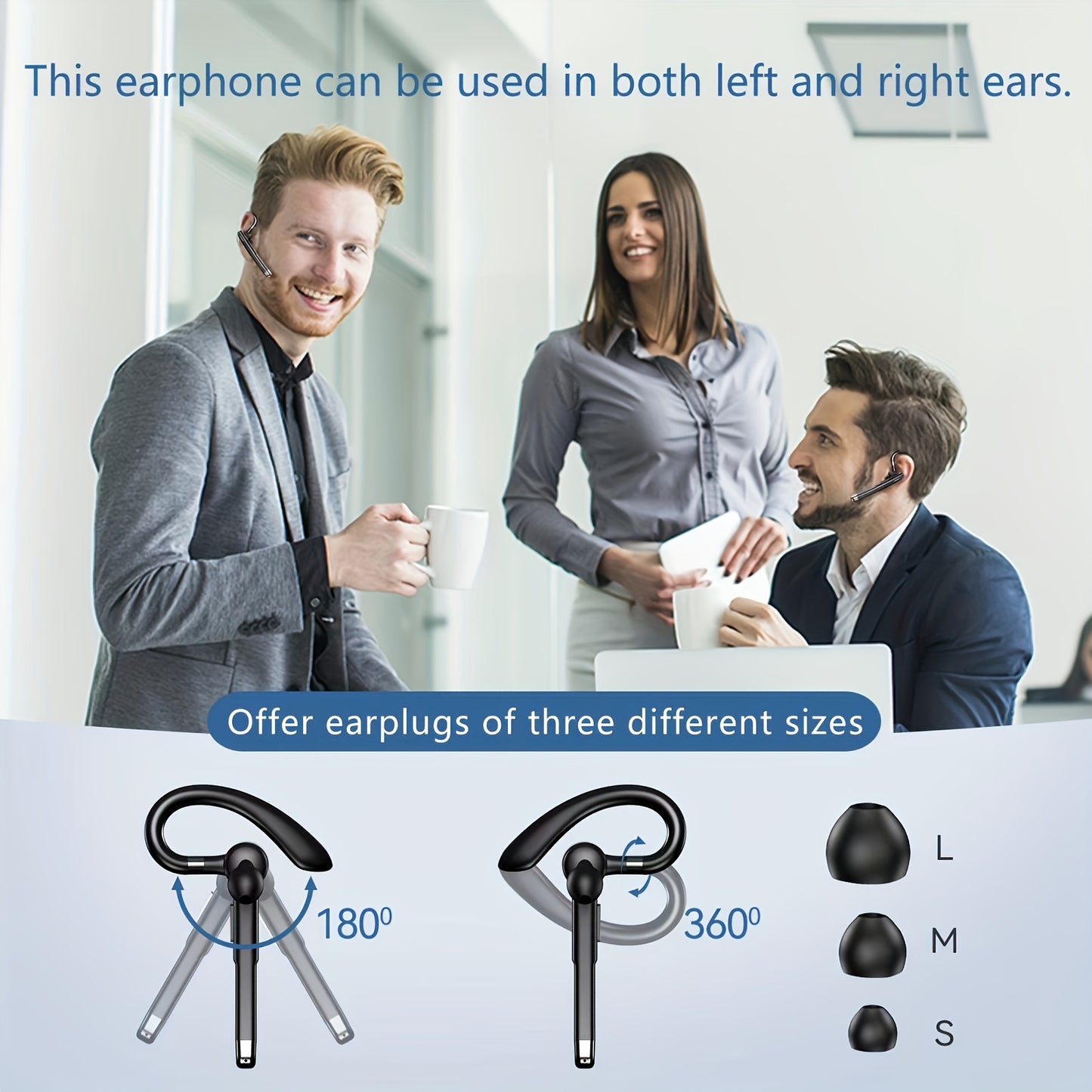 Mosyxe Wireless Business Headset - 120 Hour Standby, Built-in Microphone for iPhone & Android Phones