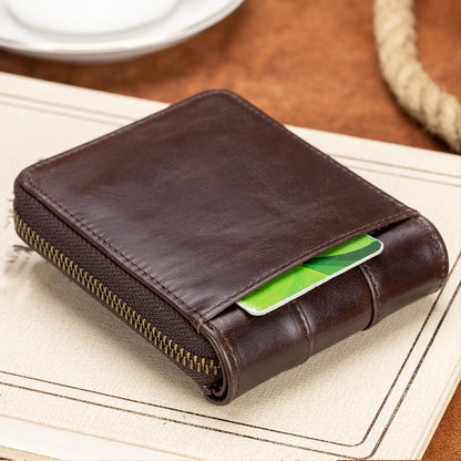 Men's Retro Genuine Leather Multi-Card Wallet with Zip - Large Capacity, Anti-Theft Design