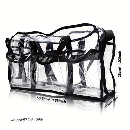 Professional Large Capacity Transparent PVC Makeup Organizer – Waterproof Cosmetic Bag with 6 Pockets and Adjustable Shoulder Strap, Travel-Friendly for MUA and Artists