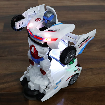Automatic Deformation Robot Car Toy - Transforms into Robot, Universal Obstacle Avoidance with Lights and Music, Ideal for Birthday, Christmas, Halloween Gifts (Batteries Not Included)