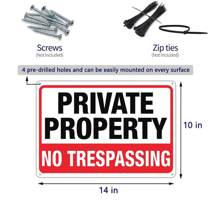 4pcs Private Property No Trespassing Signs, 10"x14" Rust-Free Aluminum, Indoor & Outdoor Use